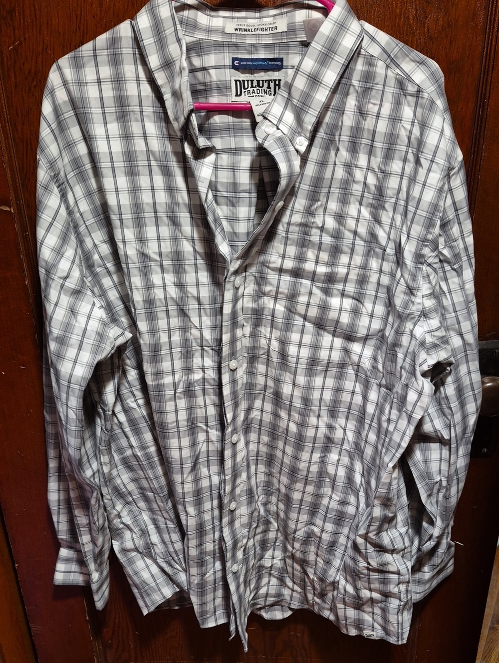 Duluth Trading Co Men’s White and Gray Plaid Button-Down Shirt